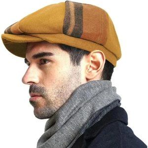 NEW MEN'S Vintage Beret Flat Hat Light Brown check hunting cap